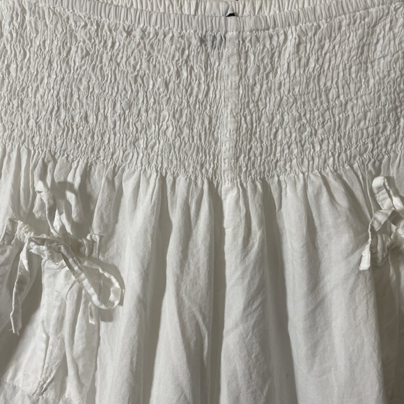Zury White Ruffled Ruched Waist Wide Leg Bloomer Style Cropped Cotton Pants Med - Picture 2 of 10